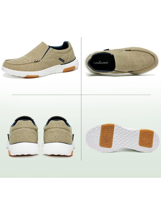 ?Men\'s Khaki Canvas Slip-On Orthopedic Comfortable Vintage Fashion Loafers main image 5